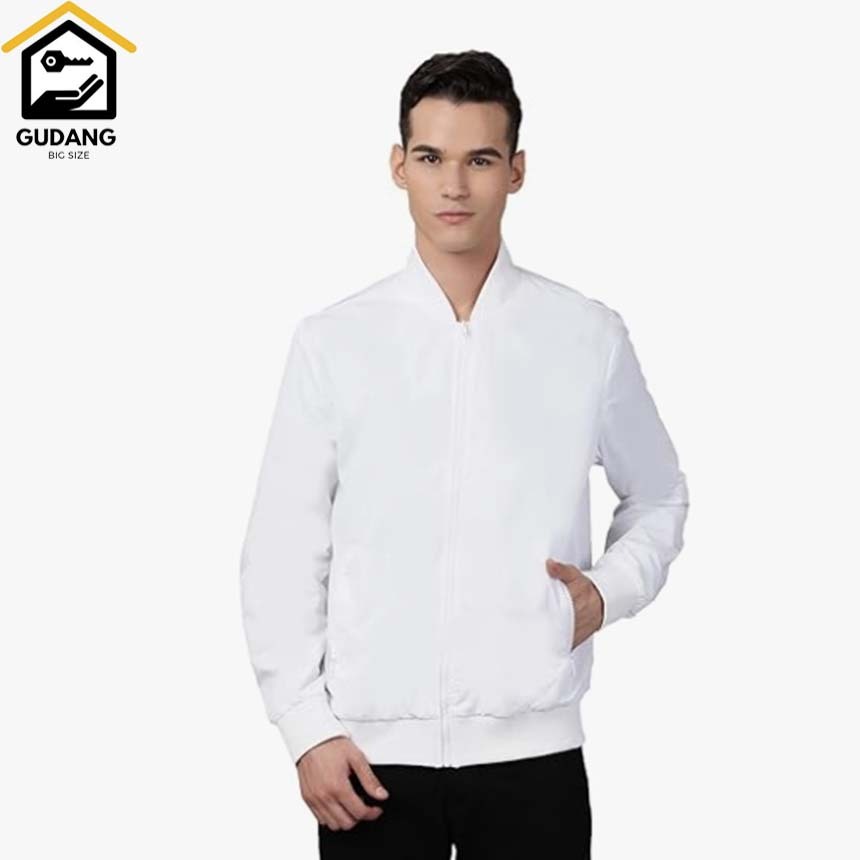 JAKET BOMBER JAKET PRIA RESLETING OVERSIZE PUTIH S-6XL BOMBER JUMBO
