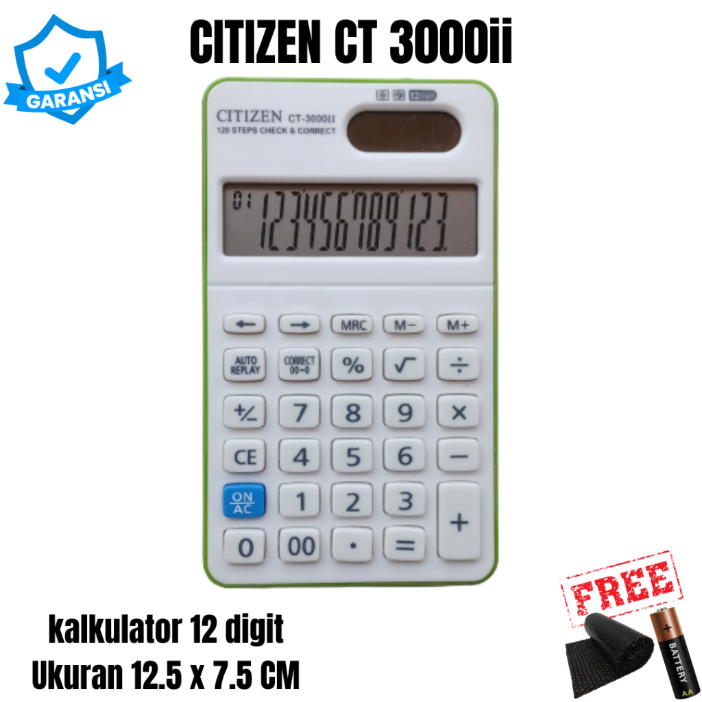 

Kalkulator CT 3000 ii Sekolah Ukuran Kecil 12 Digit 120 Step Auto Replay Check Correct