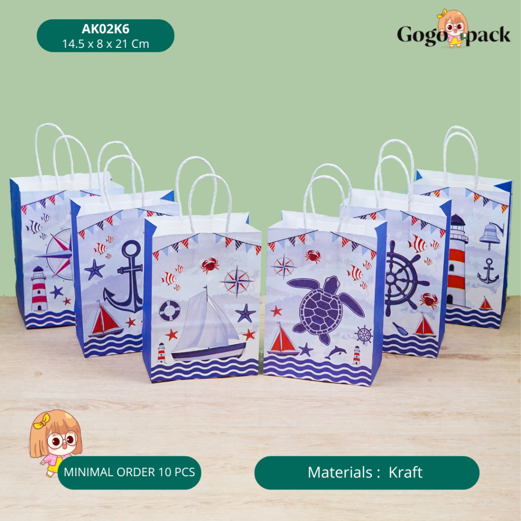 

Paper Bag Kantong Kertas Motif sailor / Goodie Bag Kraft Hampers Souvenir Ulang Tahun Anak I AK02K6