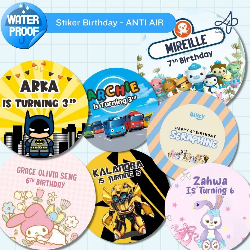 

Stiker ULANG TAHUN CUSTOM NAMA Sticker Birthday Anak Custom Anti Air Waterproof