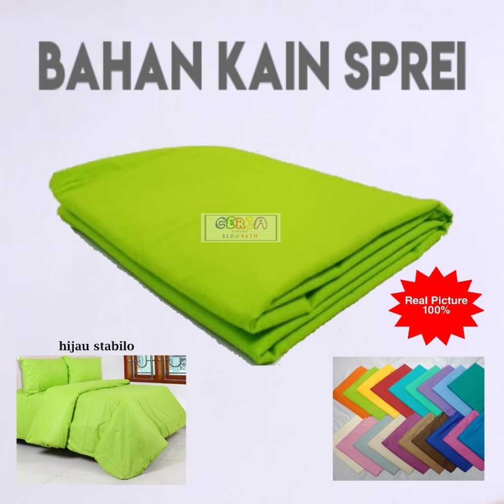 Bahan Kain Sprei Katun Panca Polos Hijau Stabilo Lebar 250cm