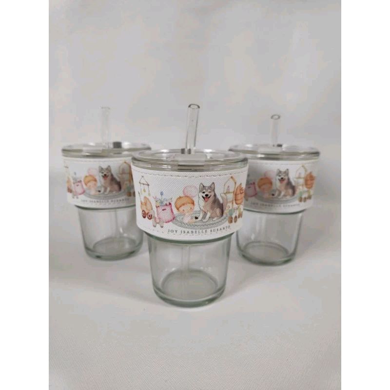 tumbler sedotan kaca aesthetic korea print uv motif lebaran / tumbler sedotan emboss custom / souven