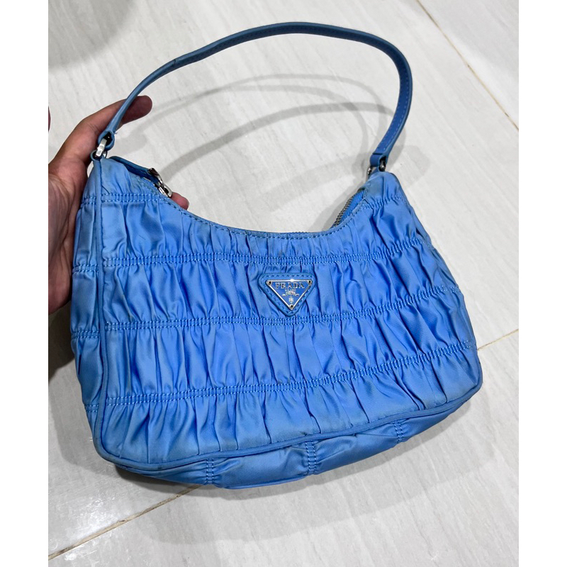 Preloved Prada gaufre nylon shoulder bag blue original / authentic