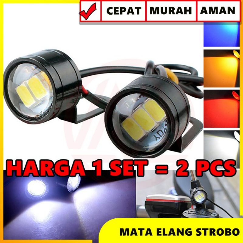 Lampu LED Mata Elang Strobo Sepasang + Bracket