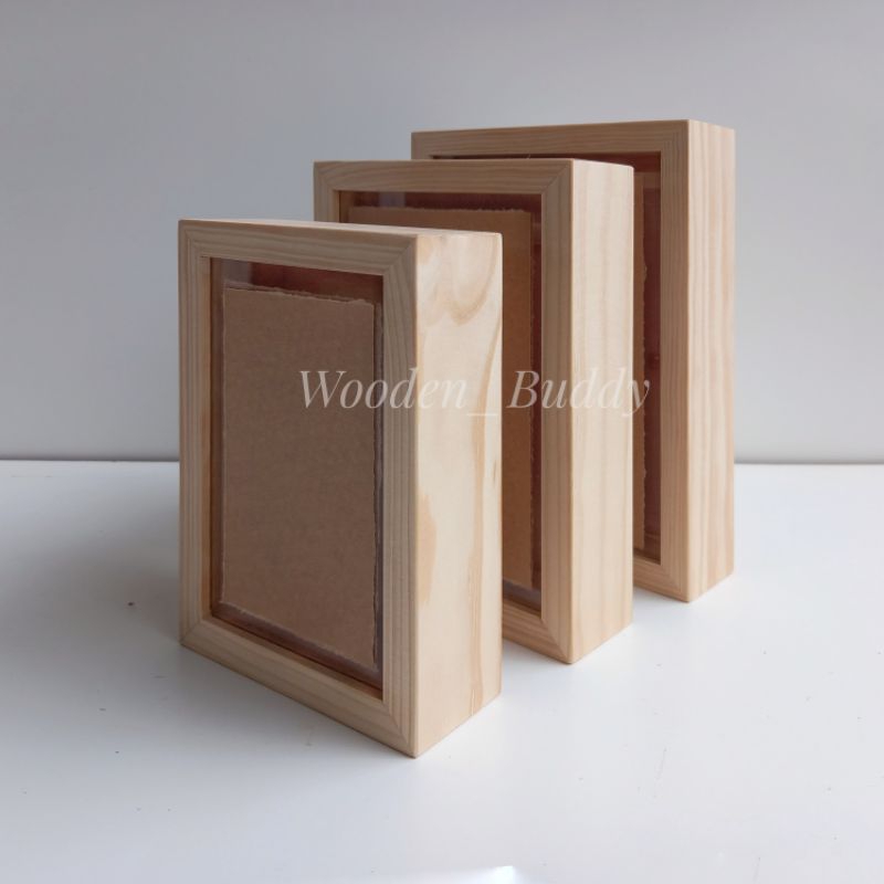 Frame 3D 4R 5R 6R Kaca Akrilik Kayu Pinus Space 3,5cm