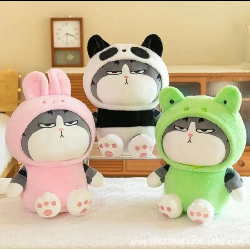 Boneka Cute Cosplay Pig Panda Tabby Cat Furyu Plush Toy Squishy Hooded Bunny My Emperor Plushie Pelu