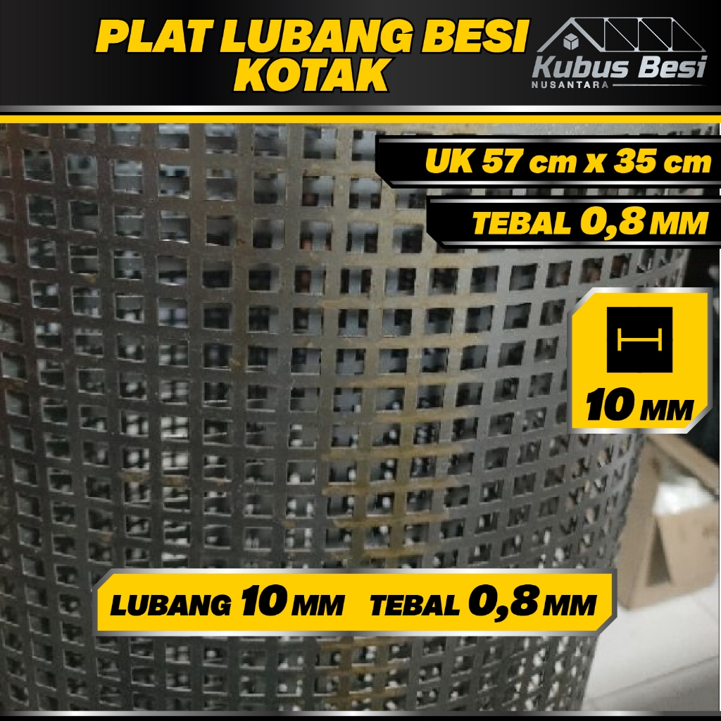 57x35 cm - Plat Lubang KOTAK 10 mm - Tebal 0,8 mm. Ram Gril/Plat Lubang Besi Perforasi