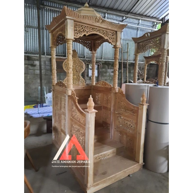 mimbar masjid minimalis kubah jati asli, mimbar masjid pintu depan tangga