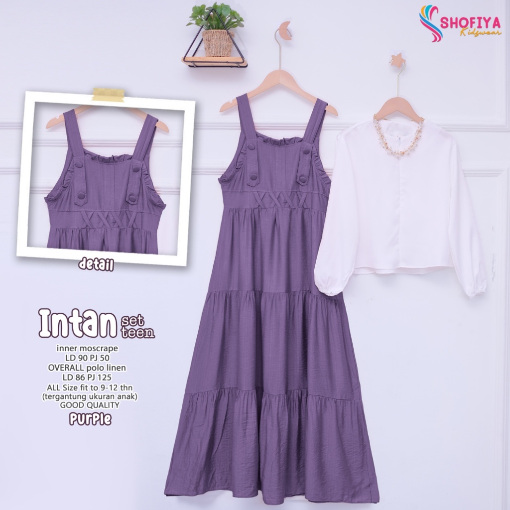 intan gamis dress baju pakaian busana overal set inner moscrepe polos 9-12 th anak perempuan terbaru