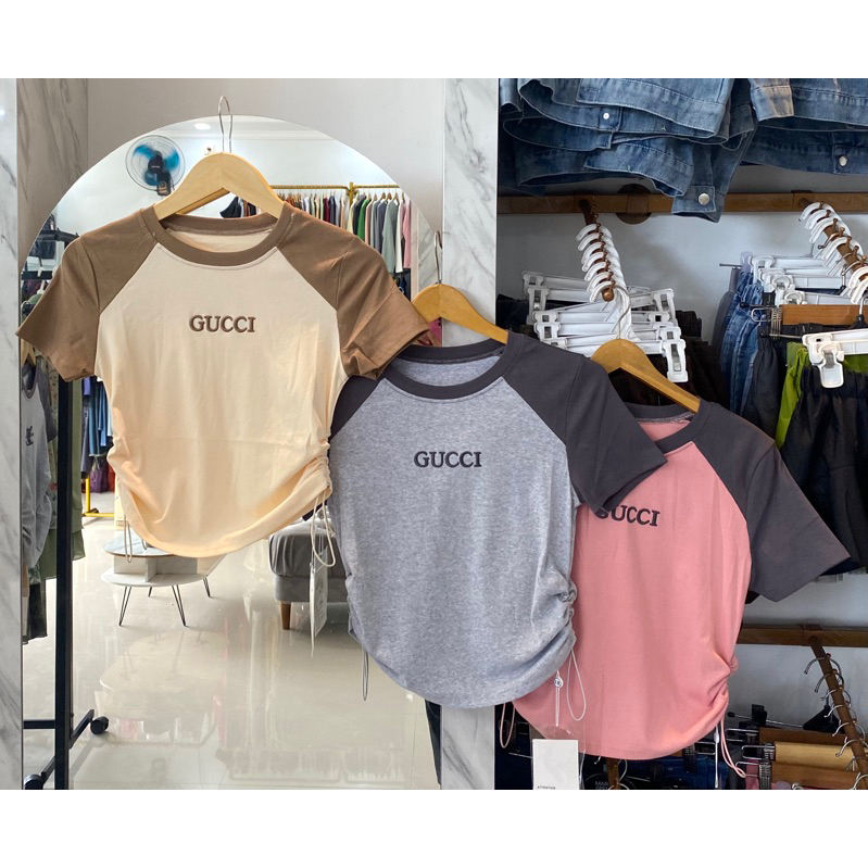 Kaos crop serut samping