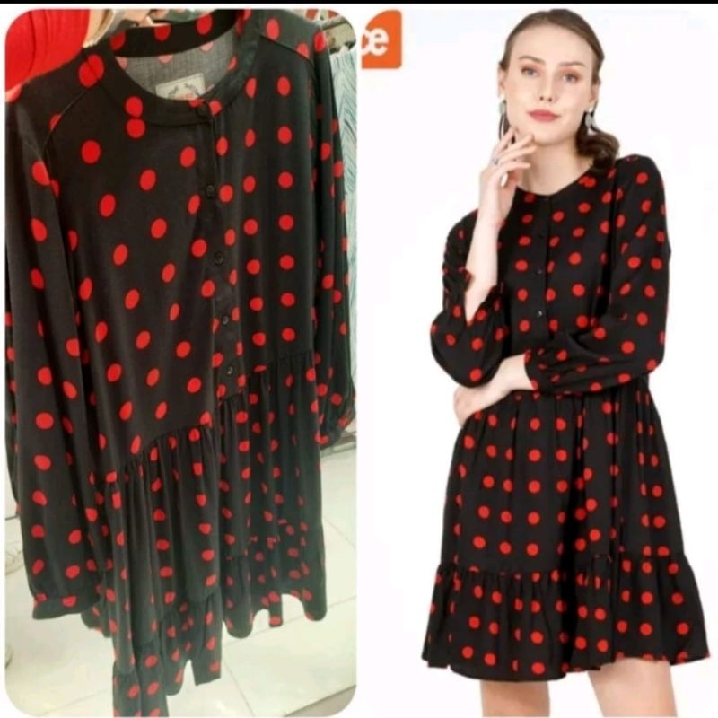 Tunik Polkadot Merah Rayon Twill Novel Mice size L