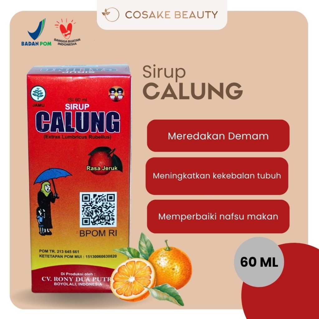Sirup Calung  60 ml / Obat Sirup Ekstrak Cacing  / Obat Tipes / Sirup Penurun Demam / Jamu Penurun P