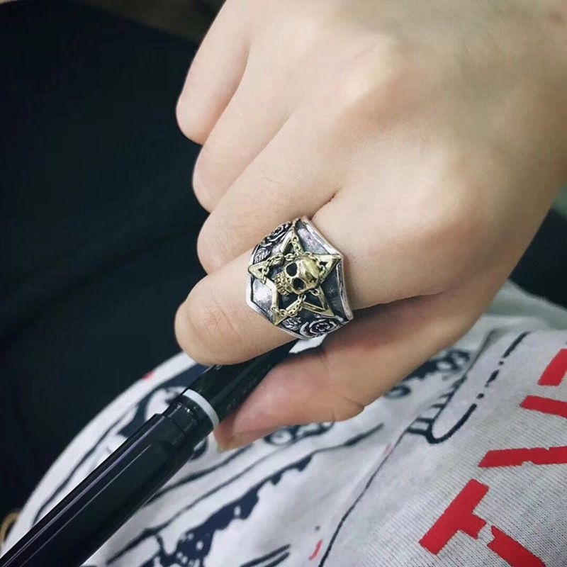 Cincin Tengkorak Bintang/Cincin Tengkorak Vintag Gothic Steel Skull /Rings Man Punk Rock Men Ring Ma