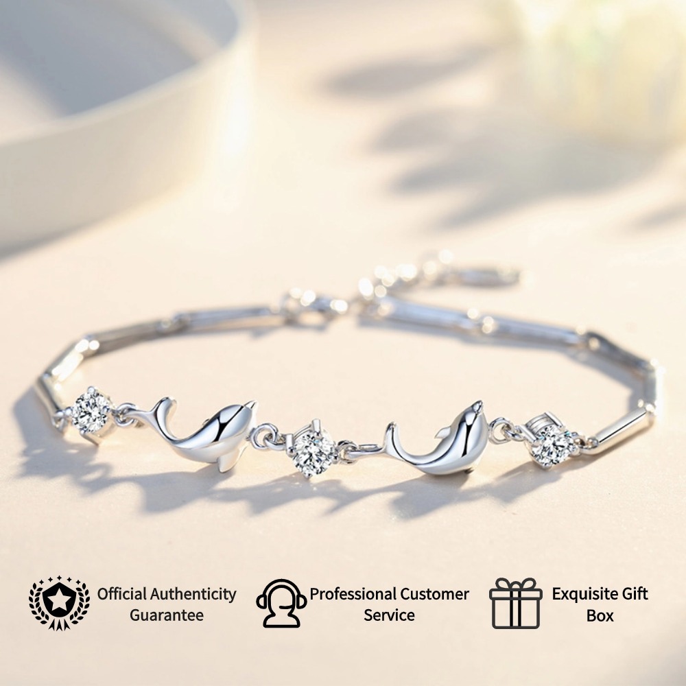 Gelang cinta lumba-lumba Korea 925 sterling silver satu karat berlian moissanite gelang siswa peremp