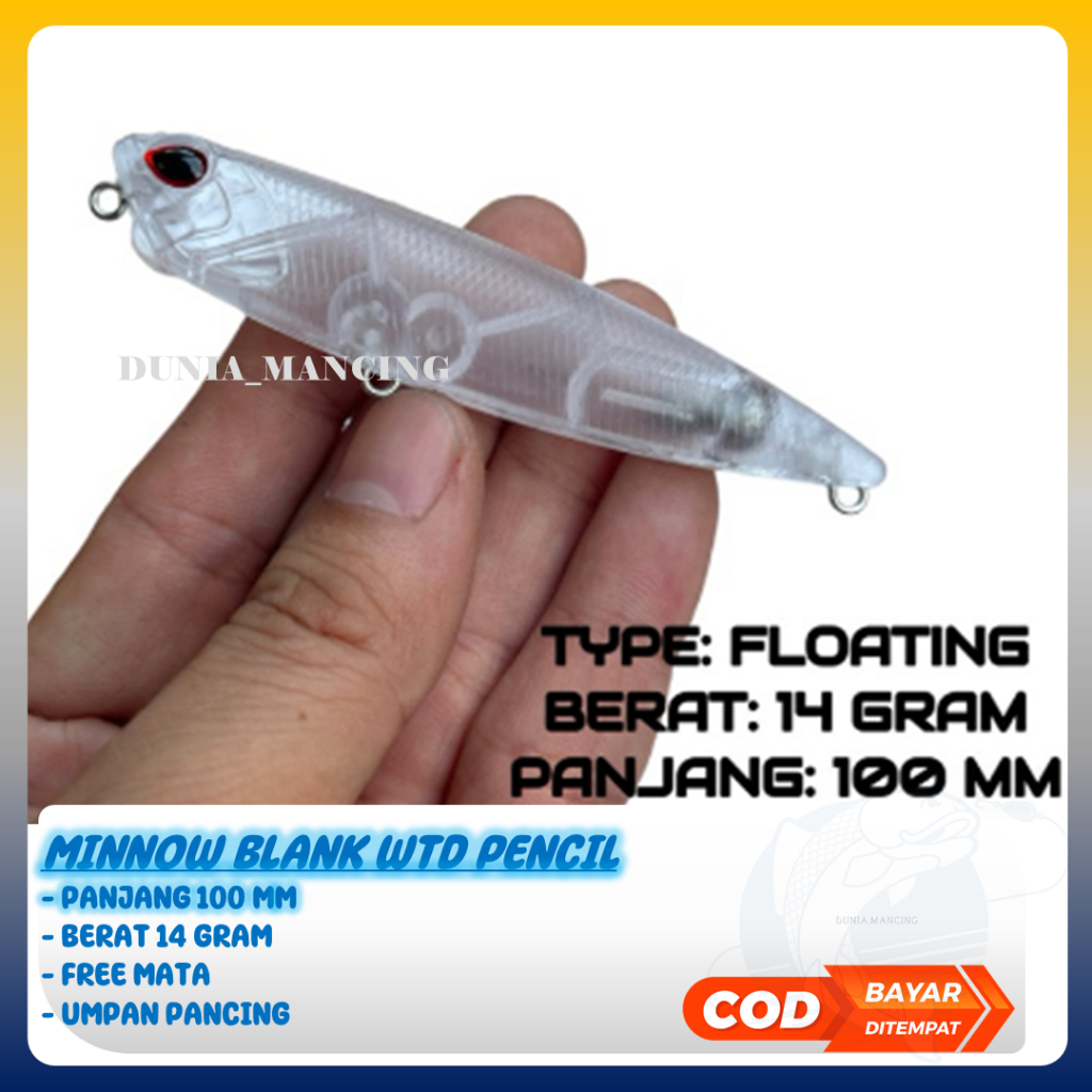 Minnow Blank WTD Pencil 100mm 14gram GRATIS MATA