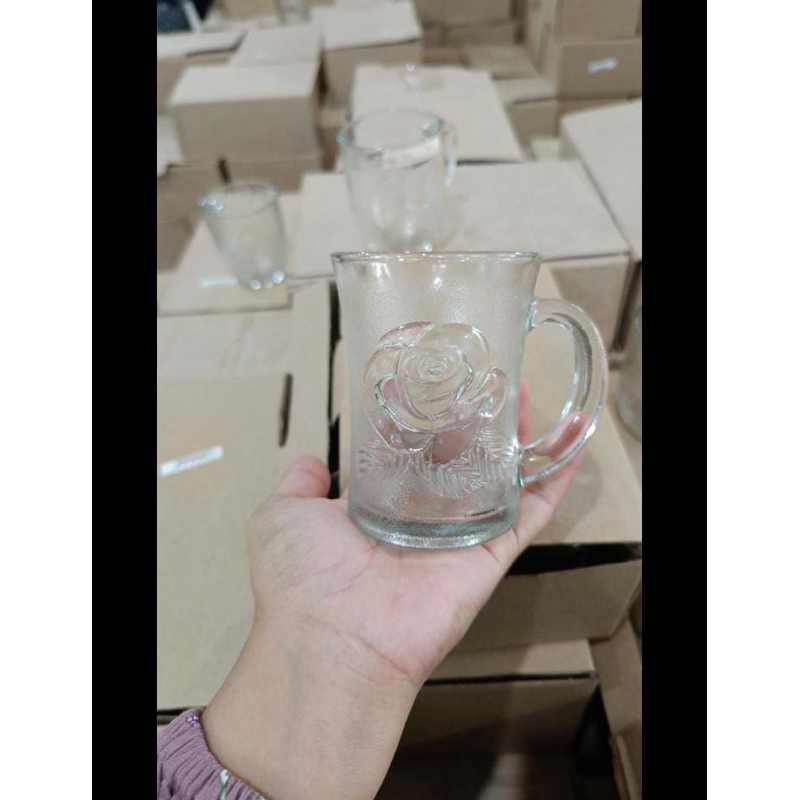Gelas Rose kaca Bunga Bening Gelas Kopi Per 6 pcs