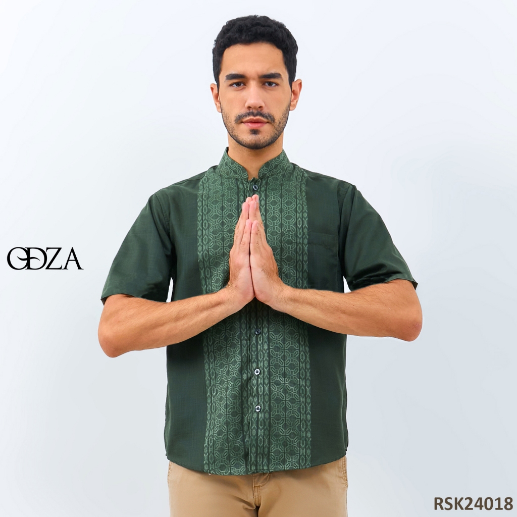 Odza Classic Baju Koko Muslim Pria Lengan Pendek Jumbo Parsha Hijau Botol