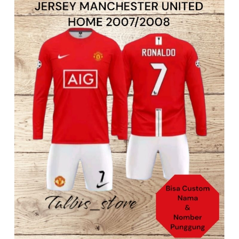 JERSEY MANCHESTER UNITED HOME 2007/2008 JUARA LIGA LIGA CHAMPIONS UEFA Full Printing, Free Custom Na