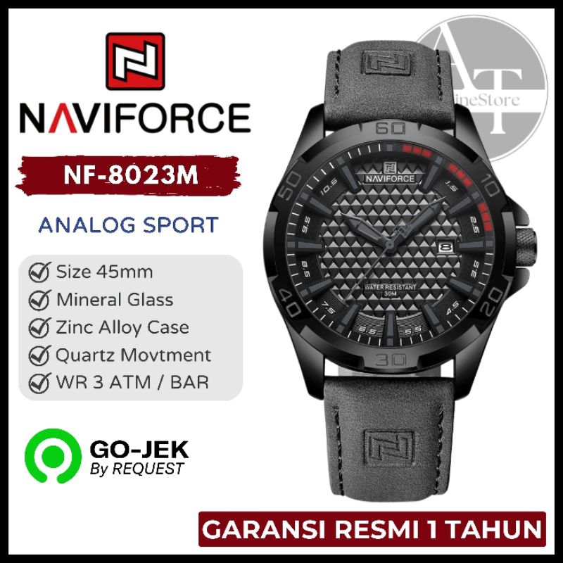 Jam Tangan Pria Naviforce 8023 NF-8023M Black Red ORIGINAL Resmi