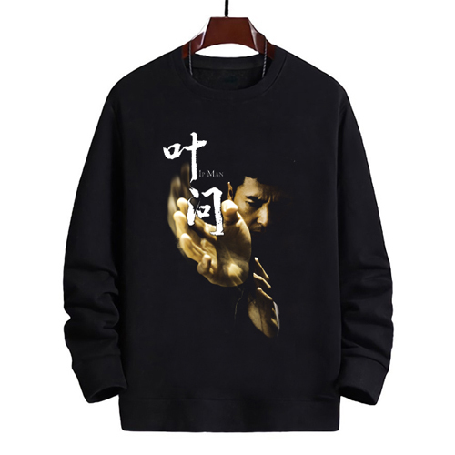 Crewneck Ip Man Wing Chun Sweater Bahan Black Cotton Fleece