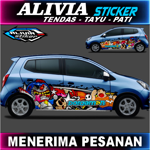 Stiker Decal Body Samping Mobil Ayla Stiker Bermotif Doraemon Zombie Stiker Bisa Reques/Custome