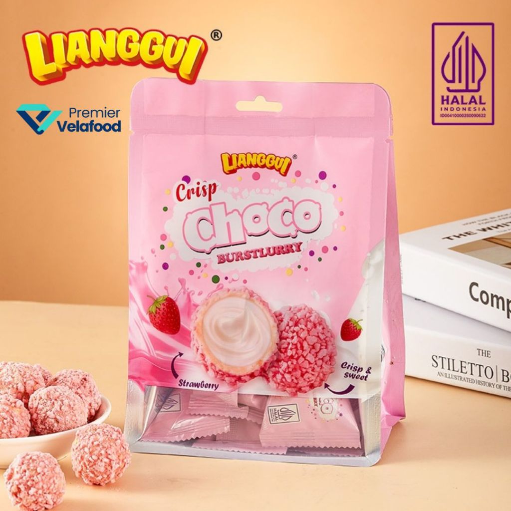 

[HALAL] LIANGGUI CRISP CHOCO BURSTLURRY BALL WAFER BULAT SALUT COKLAT RASA STRAWBERRY