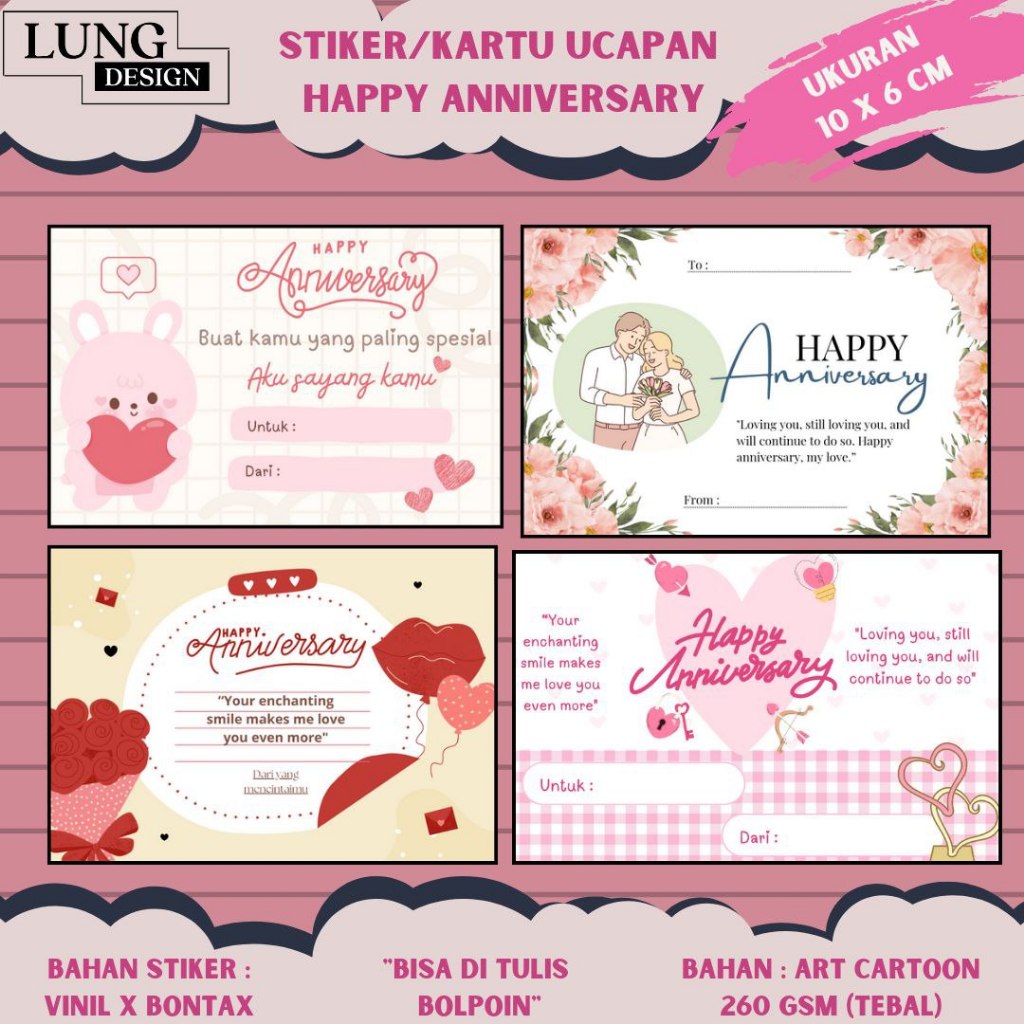 Stiker ucapan Happy Anniversary/Greeting Card HAPPY ANNIVERSARY / Kartu Ucapan Anniv /Gift Card /Gre
