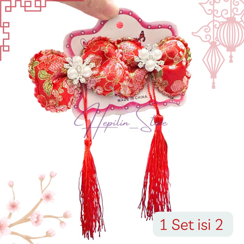Jepit Rambut CNY set isi 2 / Jepit Chunli / Jepit Anak Cepol 2 / Jepit Imlek / Jepit Sincia