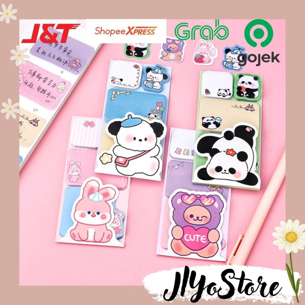 

100lembar Sticky Notes Memo Warna Notepad 4in1 Pengingat Stationery Bujo Kartun Lucu Aesthetic DIY