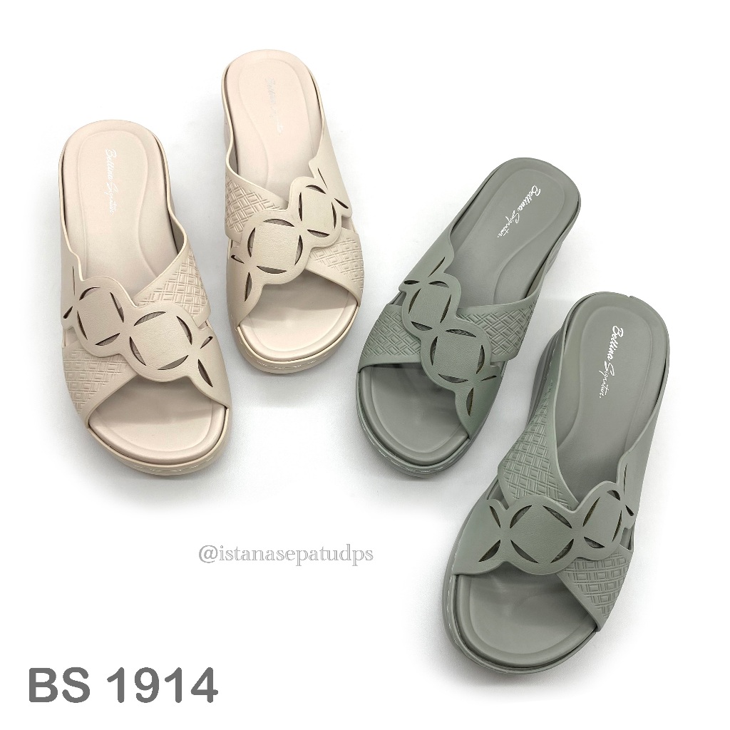 Sandal Wedges Fashion Wanita Bettina BS 1914, Hijau & Beige, Ringan & Nyaman, 5cm