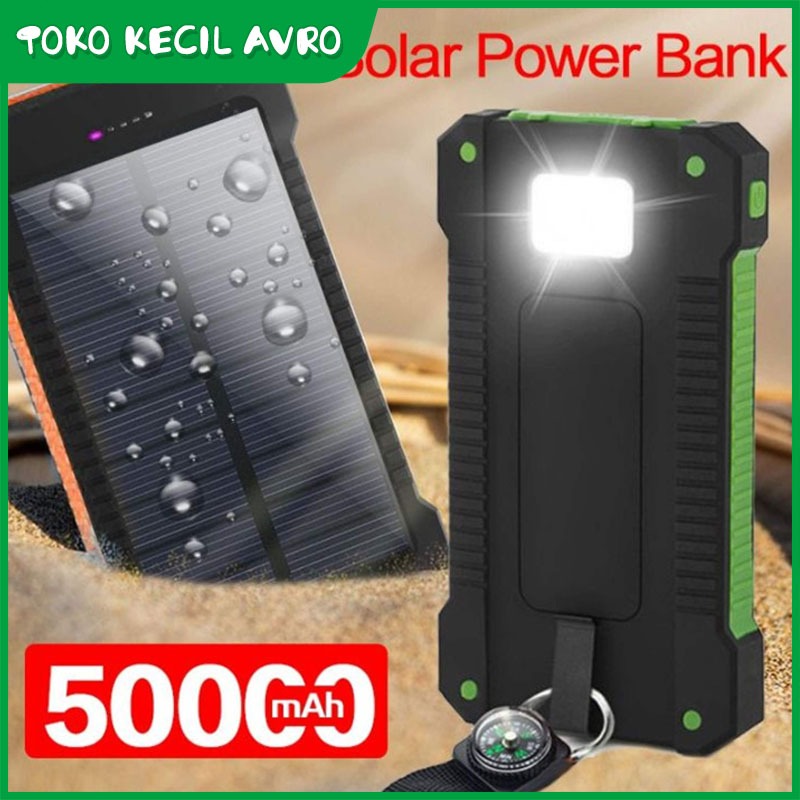 Power bank Tahan air Di alam terbuka Pengisian energi surya Mudah dibawa power bank 50000 mah asli o