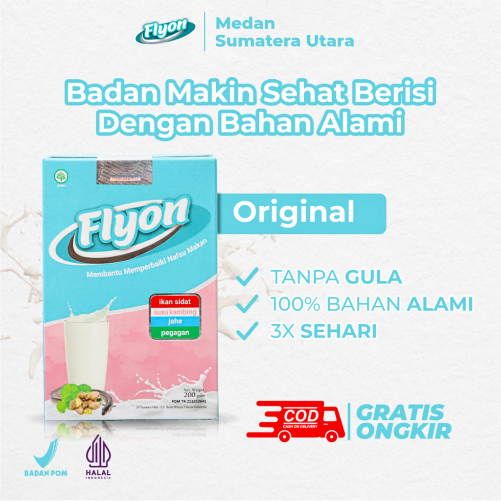 

Susu FLYON ORIGINAL Susu Penggemuk Badan Penambah Berat Badan 1 BOX 200gr Tinggi Protein Kalsium Kalori Sehat Berisi Vitamin Nutrisi Gizi BB Booster Weight Gainer Susu Kambing Etawa Ikan Sidat Jahe Pegagan Ori BPOM HALAL