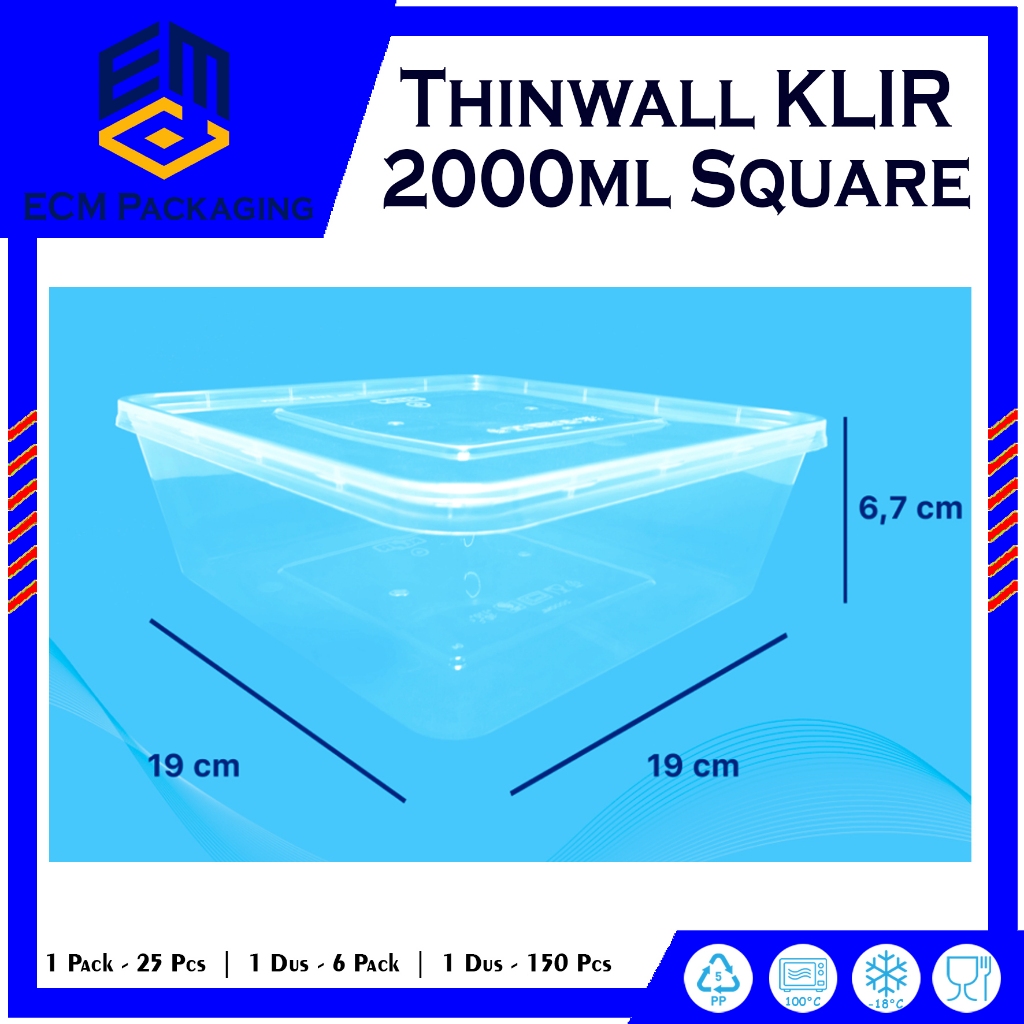 THINWALL KLIR 2000ML SQUARE 25PCS | THINWALL KLIR 2000 SQ | KOTAK MAKAN PLASTIK | CONTAINER MAKANAN