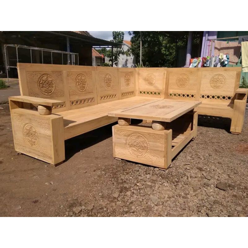 Ready Stok  set kursi tamu minimalis full kayu Jati SOLID TPK PERHUTANI mentahan kursi tamu pojok so