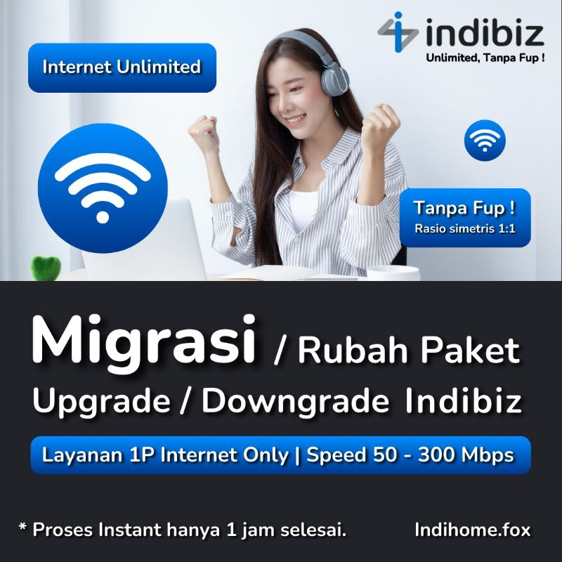 Migrasi / Rubah Paket Indibiz Unlimited Tanpa Fup 1:1 | Speed 50 - 300 Mbps | Upgrade / Downgrade Speed Indibiz | Rubah speed Indibiz | Jasa Layanan Akses Indibiz | Jaringan Internet Wifi Indibiz Unlimited Tanpa Kuota Fup Rasio 1:1