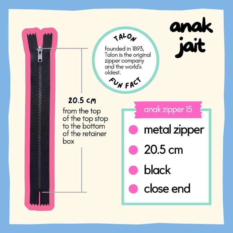 Resleting Celana/Resleting Besi 20.5 cm -Zipper Besi Hitam/ Zipper Tas