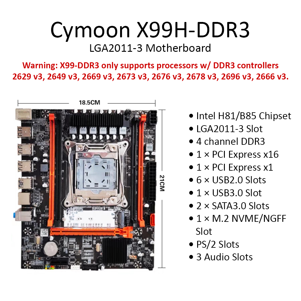 Cymoon X99 DDR3 Motherboard LGA 2011-3 DDR3 Mainboard Mobo USB3 SATA3
