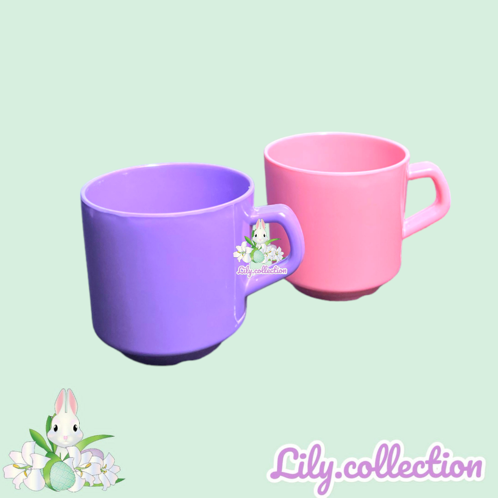 LILYCOLLECTION Mug melamin 200ml ungu / Cangkir melamin mini cantik / Gelas gagang 200ml ungu muda /