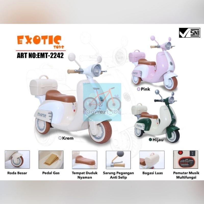 Mainan Motor Motoran Aki Anak Vespa EMT 2232 2242 Rechargeable Motorcycle Exotic | High Quality
