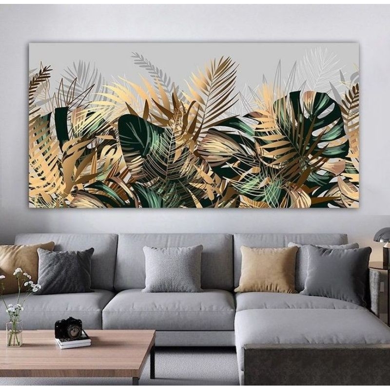 lukisan dinding abstrak tektur daun estetik lukisan  ruang tamu plus bingkai