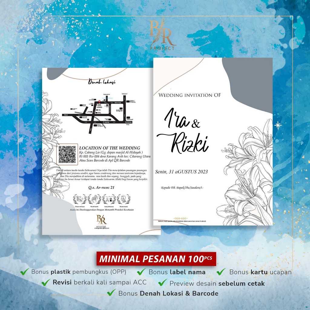 Undangan Pernikahan Lipat Dua Bahan Brief Card 160 GSM | Undangan Pernikahan Unik Murah | Undangan k