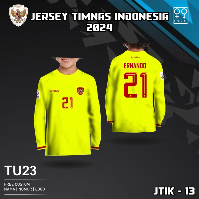 Jersey anak kiper timnas indonesia terbaru baju kaos bola piala asia U23 2024 free custom nama dan n