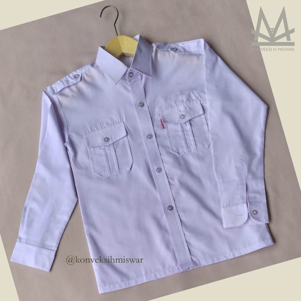 Seragam Cowok Kemeja Putih Lengan Panjang Baju Kerja / Paskibra / PDH / PNS - SD SMP SMA UMUM
