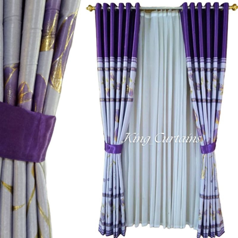 Gorden Ungu Bunga Tulip Aesthetic Ukuran Jendela Pintu model Smokring Terbaru