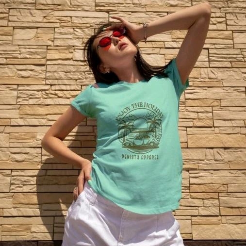 DENISTH T-SHIRT KAOS DISTRO ENJOY YHE HOLIDAY HIJAU MINT