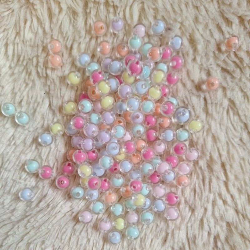 Mote Manik Bulat Clear Isi | ukuran 6mm | Beads Transparant Acrylic | Beads Bahan Kerajinan Gelang Kalung DIY | 10 gr