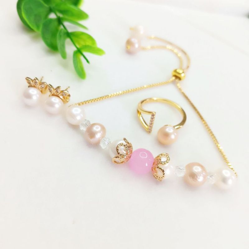 BERSERTIFIKAT SET PERHIASAN 3 IN 1 MUTIARA AIR TAWAR LOMBOK SERUT RHODIUM