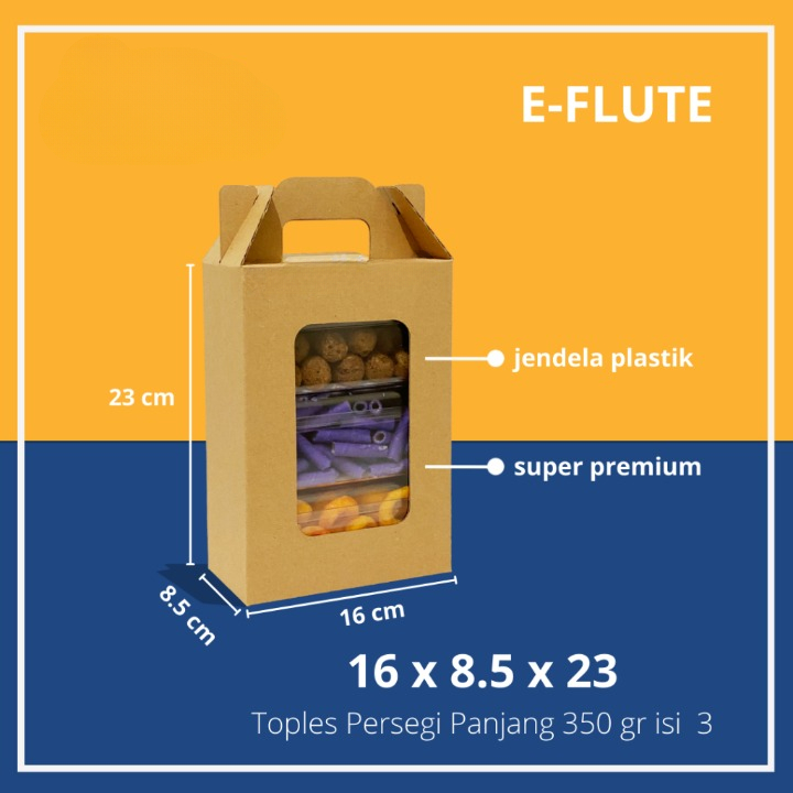 

( 10 pcs ) Gable Box Toples 350gr isi 3 Kardus Tenteng Kemasan Kue Kering Packaging Hampers Ukuran 16 x 8.5 x 23 cm