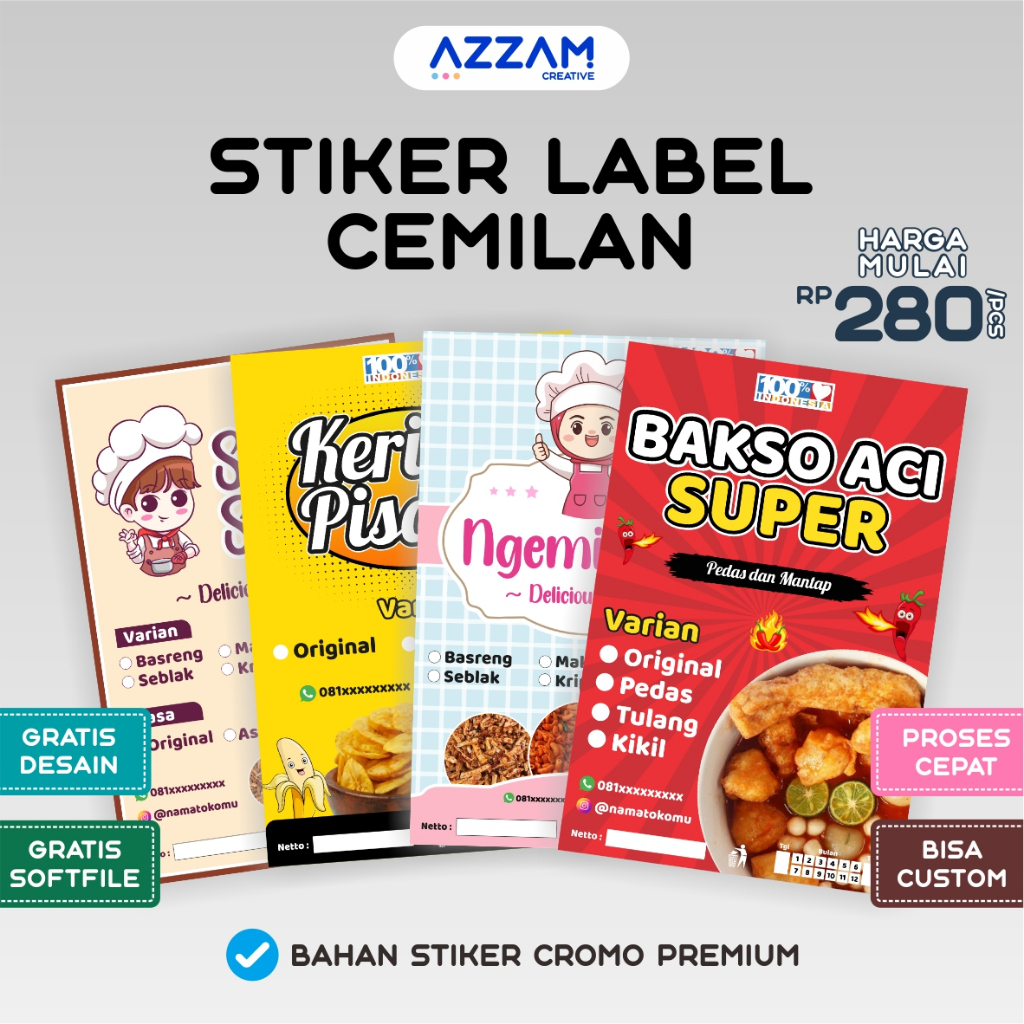 

STIKER / STICKER / STIKER LABEL / STICKER LABEL / LABEL / STIKER CUSTOM / STICKER CUSTOM / STIKER LABEL MAKANAN / STIKER SNACK