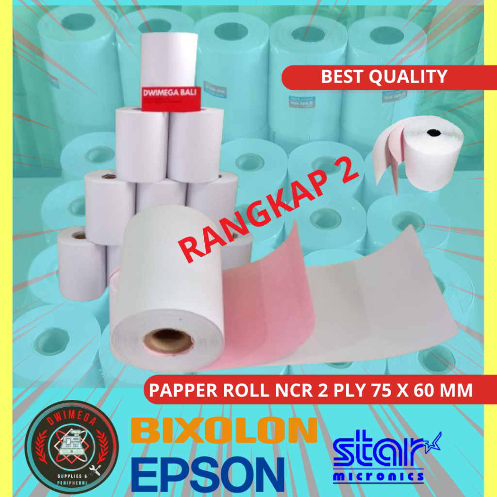 

Kertas Struk Kasir Rangkap 2 / Paper Roll NCR 2 Ply Uk 75 x 60 mm /1 ROLL